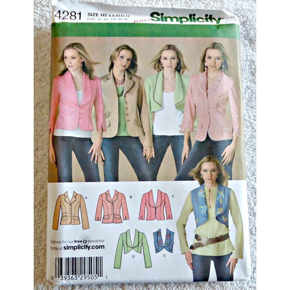 Simplicity 4281 Sewing Pattern Misses Lined Jacket & Vest with Length and Collar